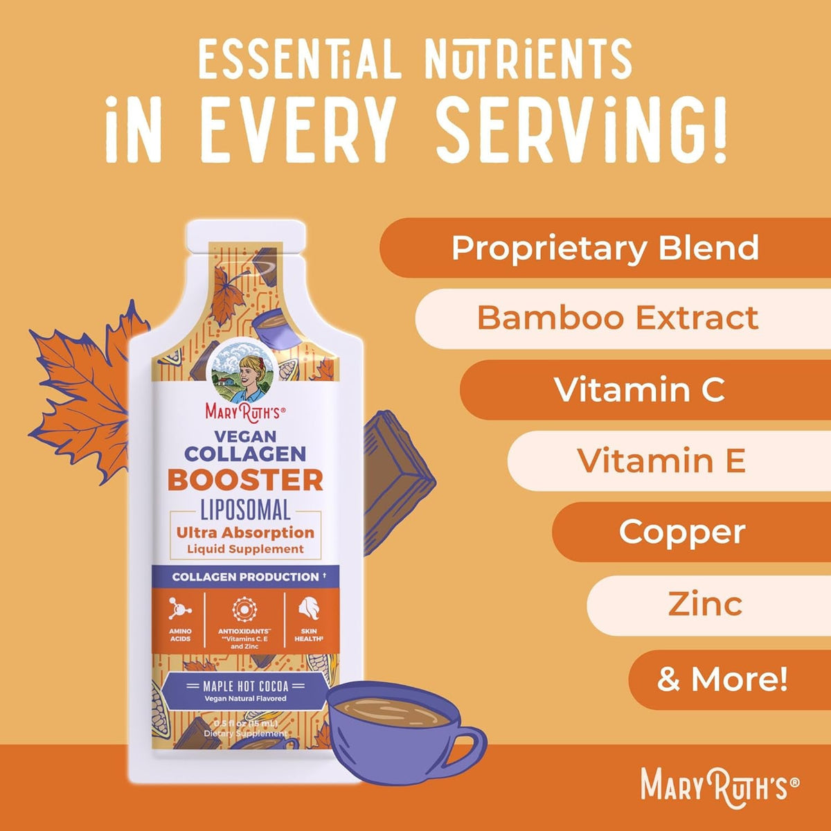 Maryruth Organics Collagen Booster Liposomal | Sugar Free | Liquid Collagen Booster with VIT C, E, Zinc,Copper&Silica | Skin Care&Joint Support Supplement | Vegan | Non-Gmo | Gluten Free | 14 Serving