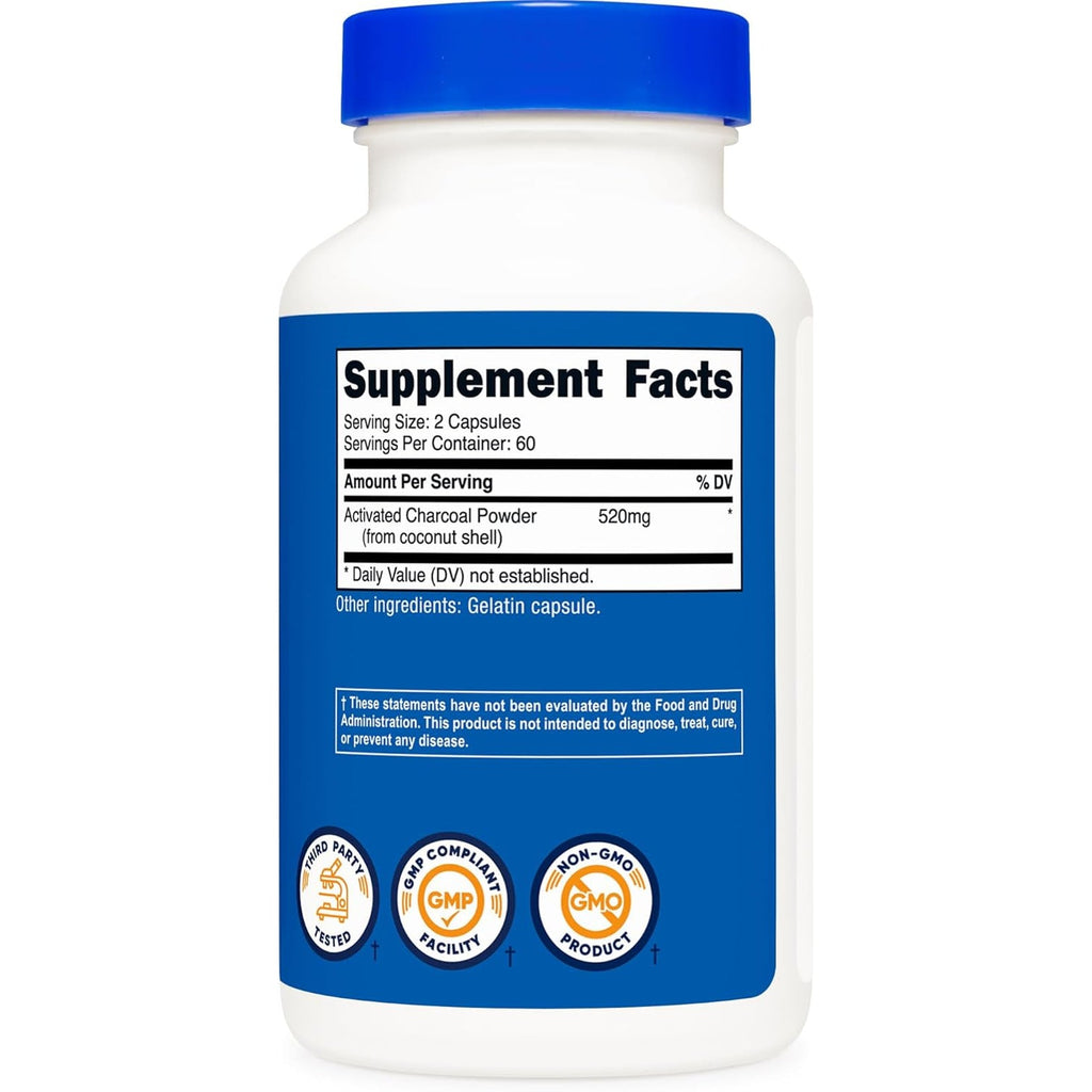 Nutricost Activated Charcoal 520Mg, 120 Capsules - Premium Powder, Non-Gmo & Gluten Free