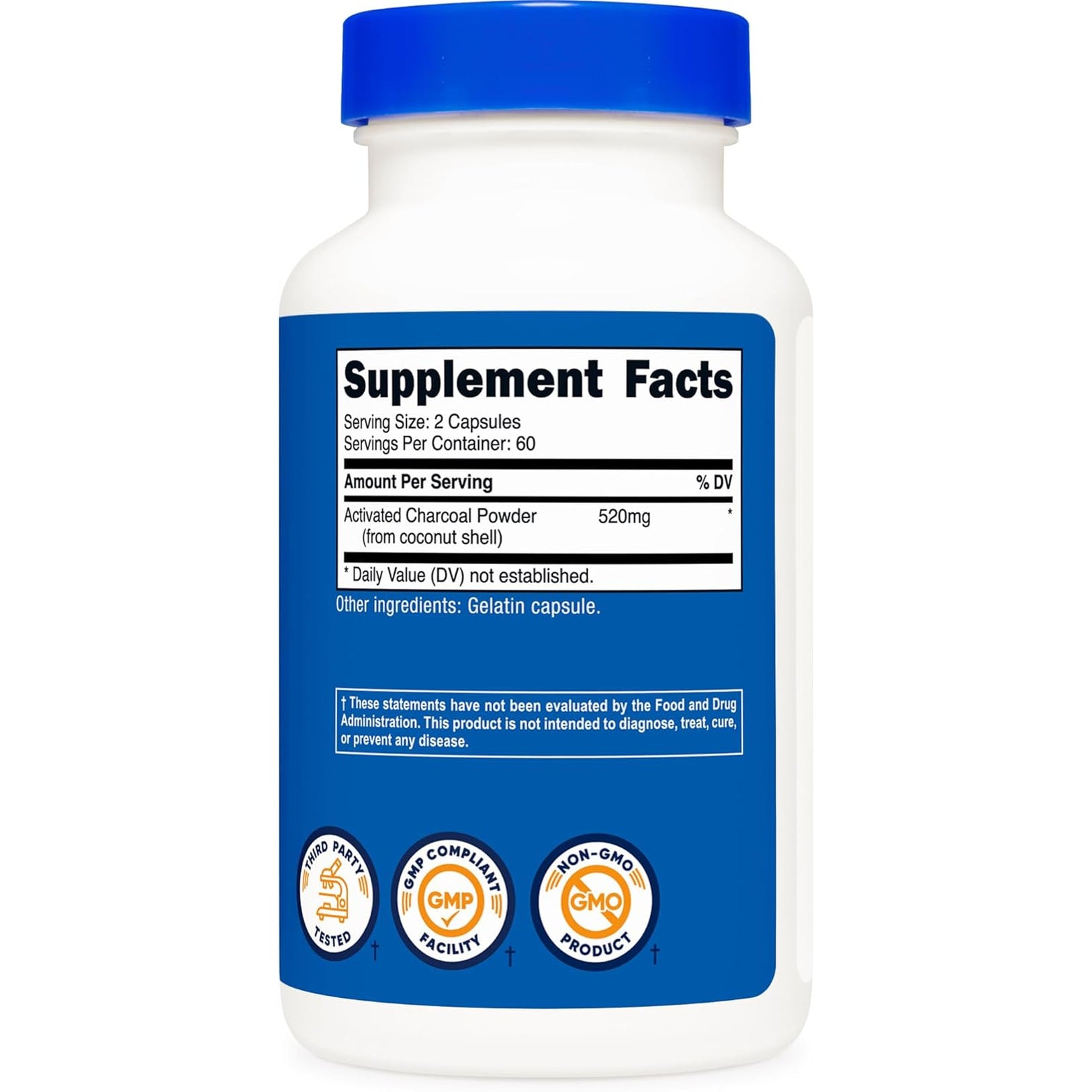 Nutricost Activated Charcoal 520Mg, 120 Capsules - Premium Powder, Non-Gmo & Gluten Free