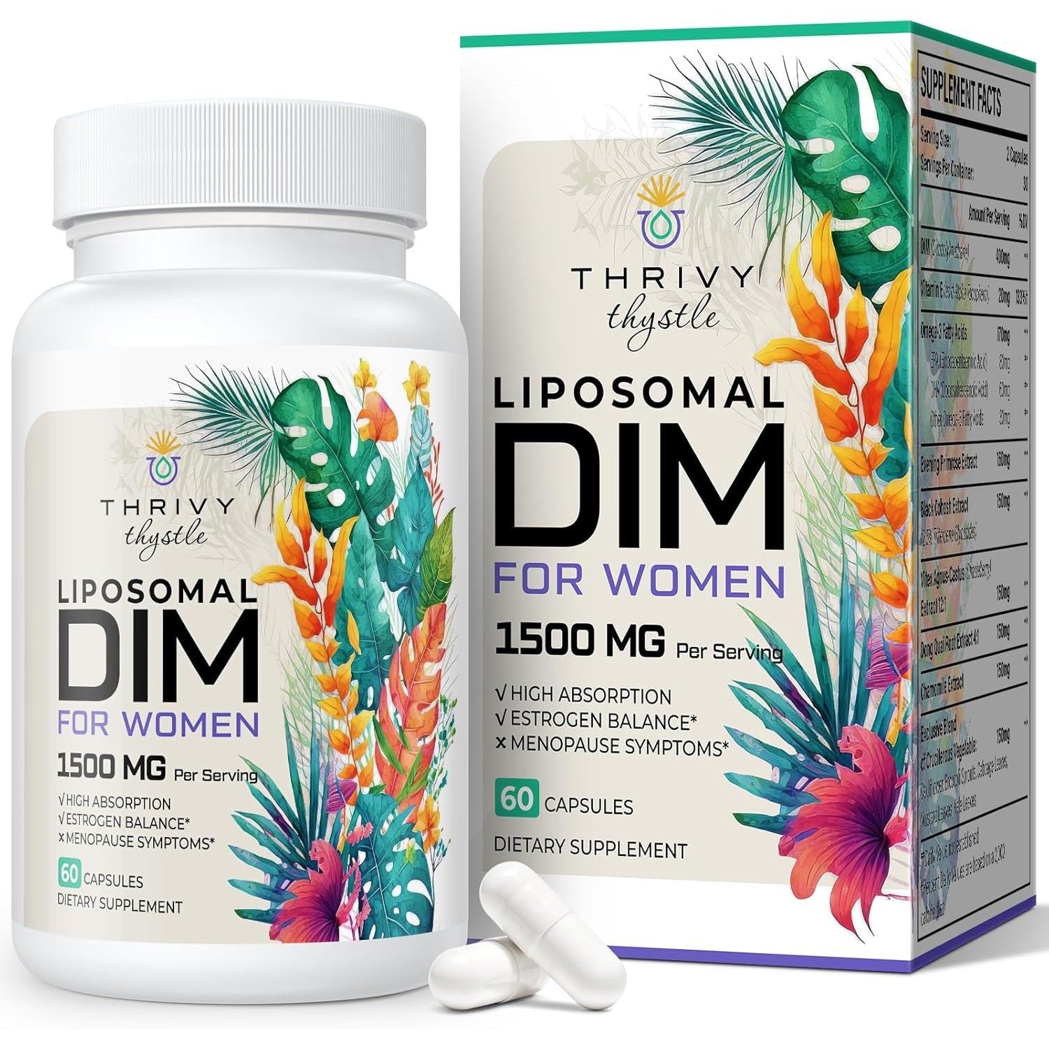Liposomal DIM 400 Mg - Hormone Balance, Estrogen Support for Women, DIM Supplement with Vitamin E, Evening Primrose, Black Cohosh, Omega-3 Fatty Acids (60 Capsules)