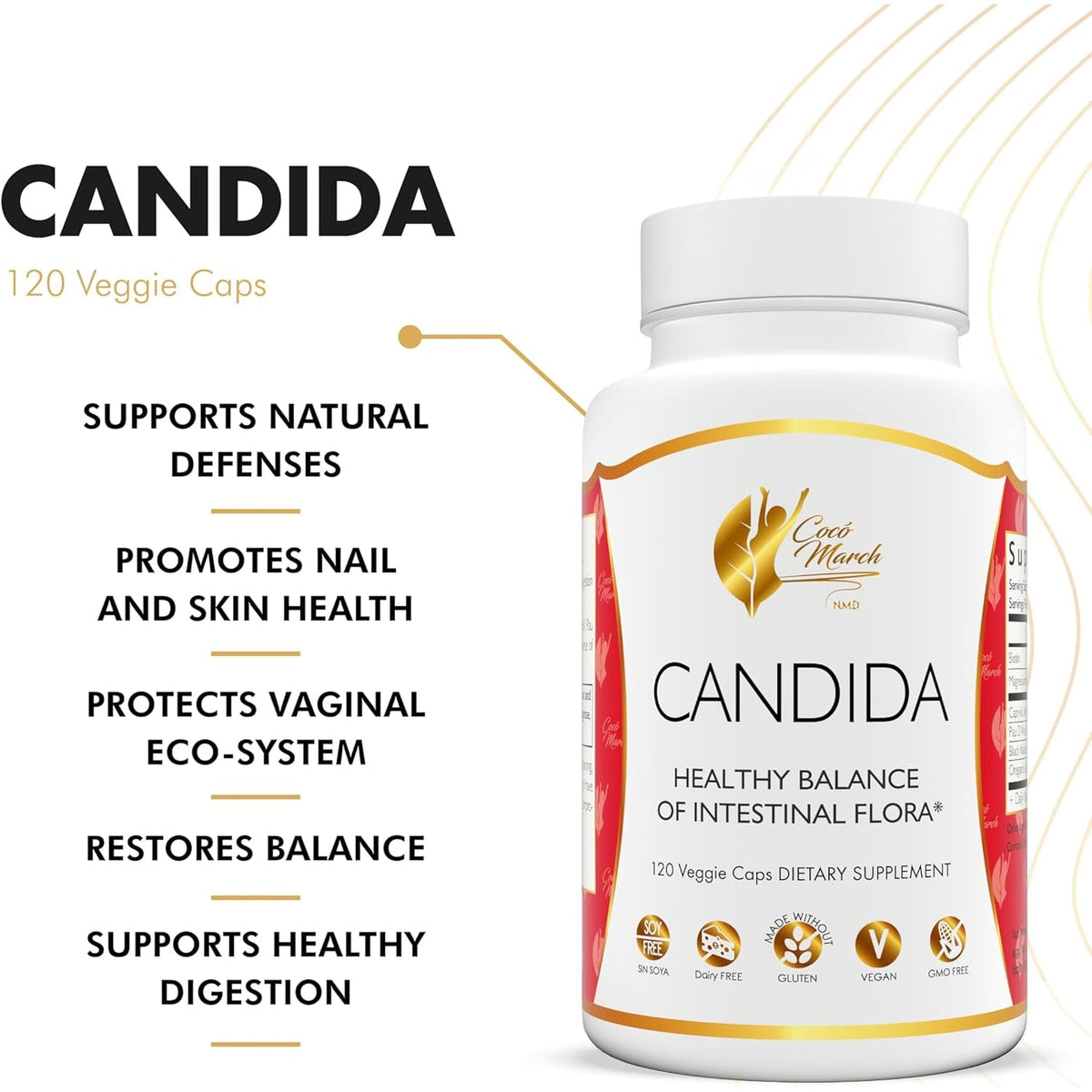 Cocó March N.M.D Candida Cleanse – 30 Day Herbal Detox Cleansing with Digestive Enzymes for Gut Health & Immune Support – Gluten Free, Vegan, Non-Gmo, Dairy Free, Soy Free – 120 Veggie Caps