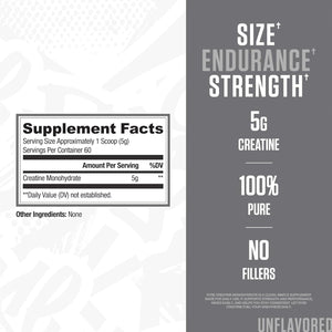 RYSE Creatine Monohydrate Powder - Unflavored - Supports Men & Women Lean Muscle Growth, Strength, Power, and Endurance - Helps Reduce Fatigue and Improve Workout Recovery - 60 Servings
