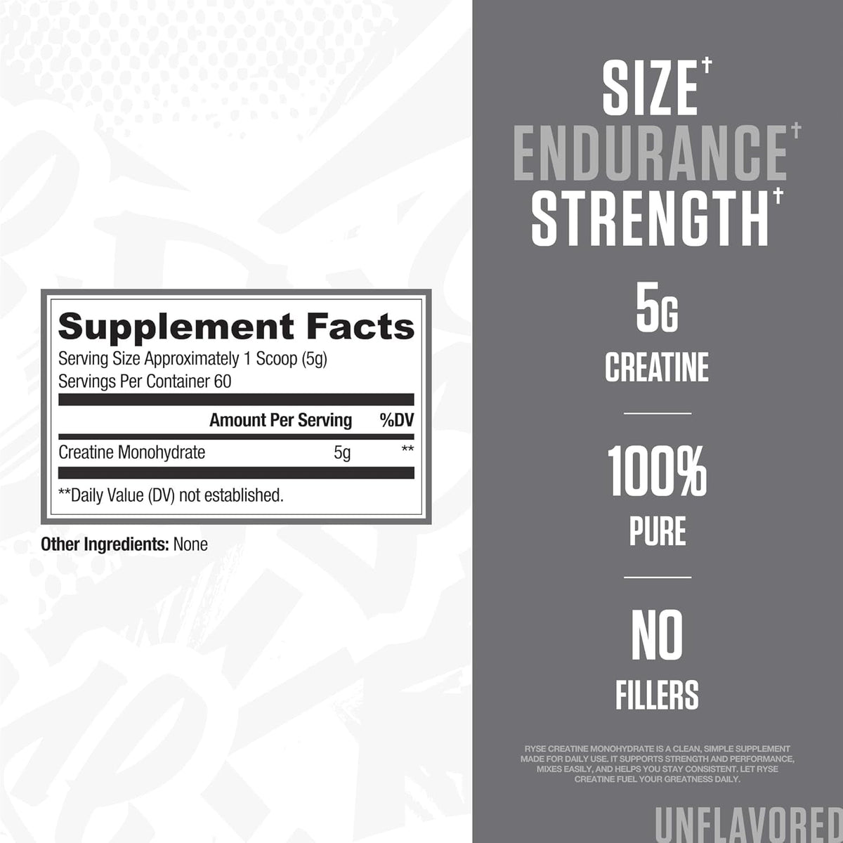 RYSE Creatine Monohydrate Powder - Unflavored - Supports Men & Women Lean Muscle Growth, Strength, Power, and Endurance - Helps Reduce Fatigue and Improve Workout Recovery - 60 Servings