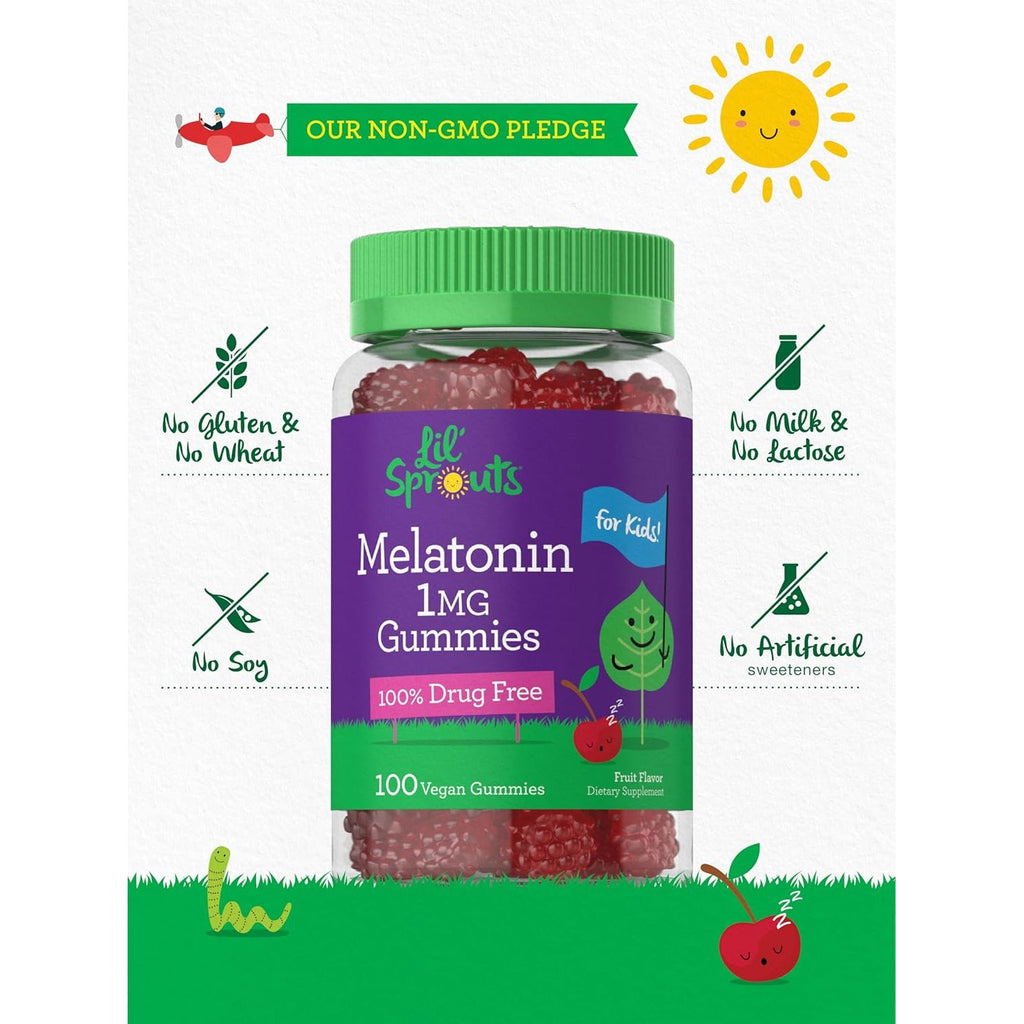 Carlyle Kids Melatonin Gummies | 1 Mg 100 Count | Fruit Flavor Gummy | Vegan, Non-Gmo, Gluten Free | by Lil Sprouts