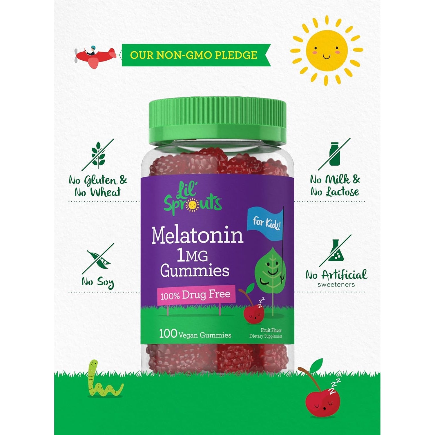 Carlyle Kids Melatonin Gummies | 1 Mg 100 Count | Fruit Flavor Gummy | Vegan, Non-Gmo, Gluten Free | by Lil Sprouts