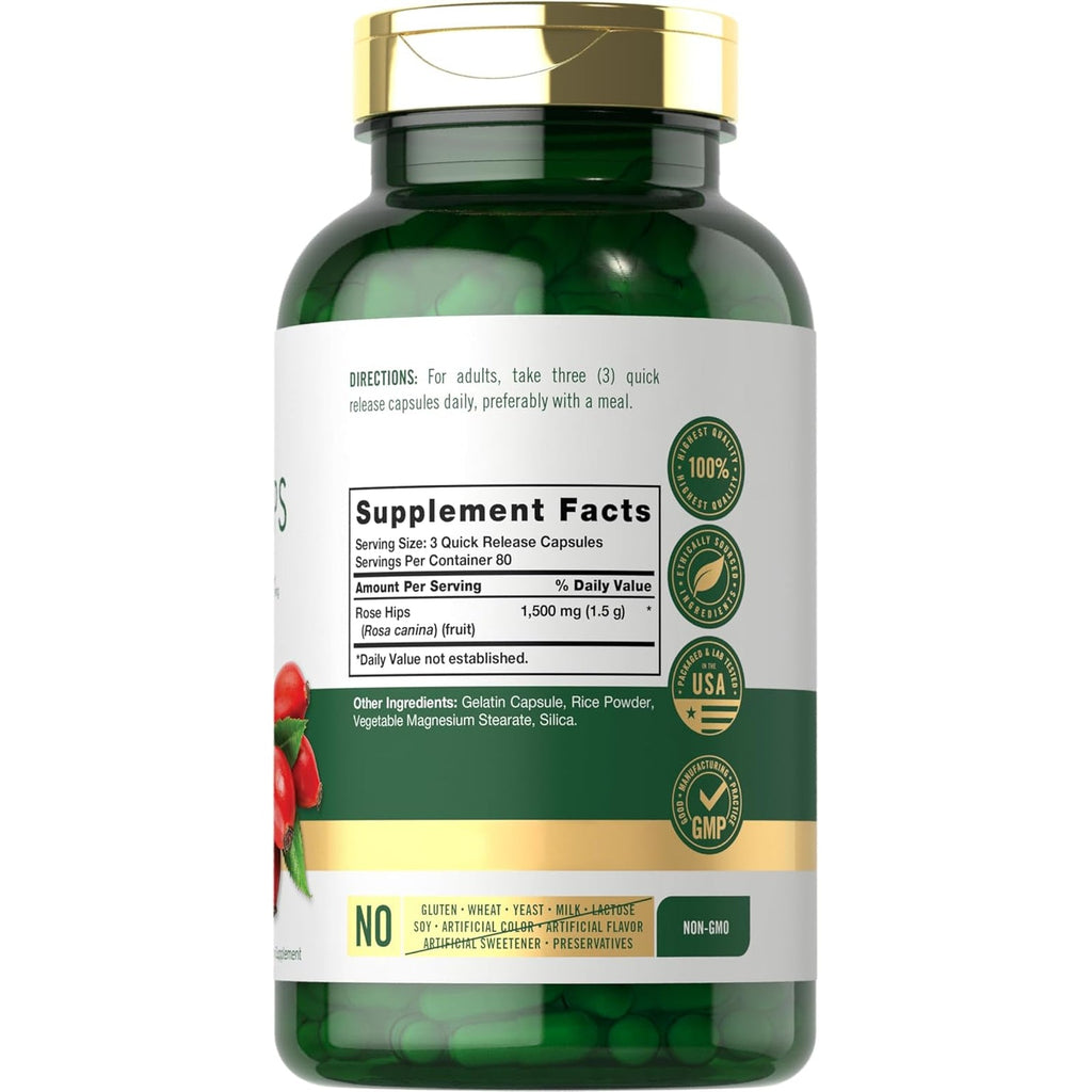 Carlyle Rose Hips | 1500Mg | 240 Quick Release Capsules | Non-Gmo and Gluten Free Herbal Supplement