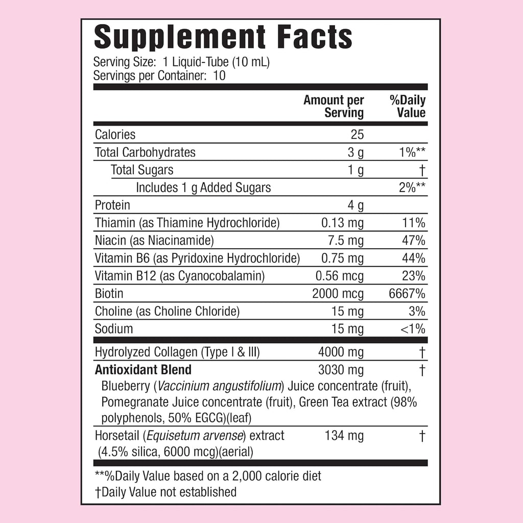 Applied Nutrition Liquid Collagen Skin Revitalization - 10 Liquid Tubes, Pack of 2 - Collagen, Biotin & Silica - Tropical Strawberry & Kiwi Flavor - 20 Servings