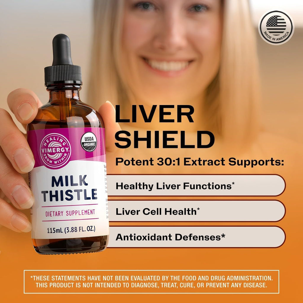 Vimergy Milk Thistle – Supports Liver Function* 57 2Ml (2 Droppers or 44-48 Drops) Servings (110Mg Extract per Serving) – for Healthy Digestion* – USDA Certified Organic, Vegan, Gluten-Free – 115 Ml
