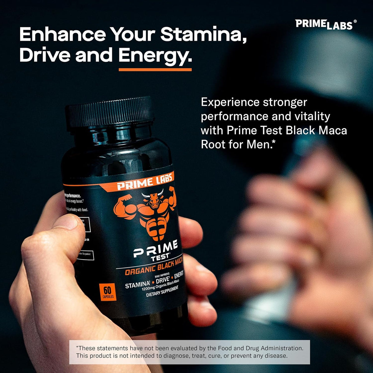 Prime Labs Organic Black Maca Root Capsules 1,200Mg - Stamina, Drive, Energy, Vitality - Peruvian 20:1 Extract - for Men & Women - 60 Count