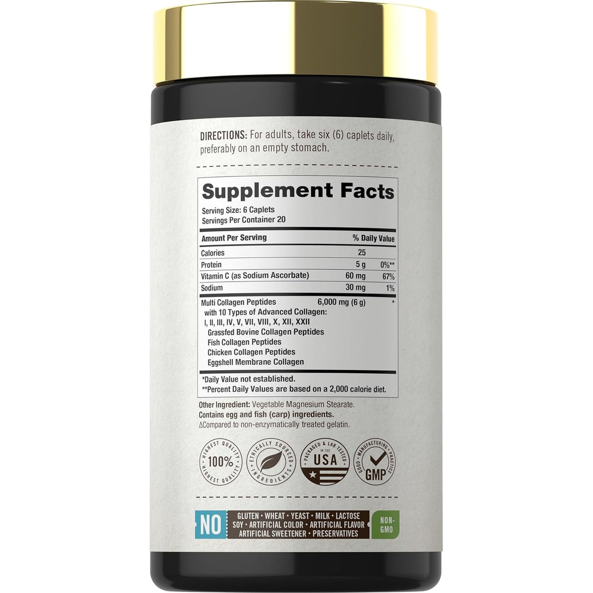 Carlyle Multi Collagen Peptides 6000Mg | 120 Caplets | 10 Types of Advanced Collagen with Protein | Non-Gmo, Gluten Free Supplement | by Herbage Farmstead