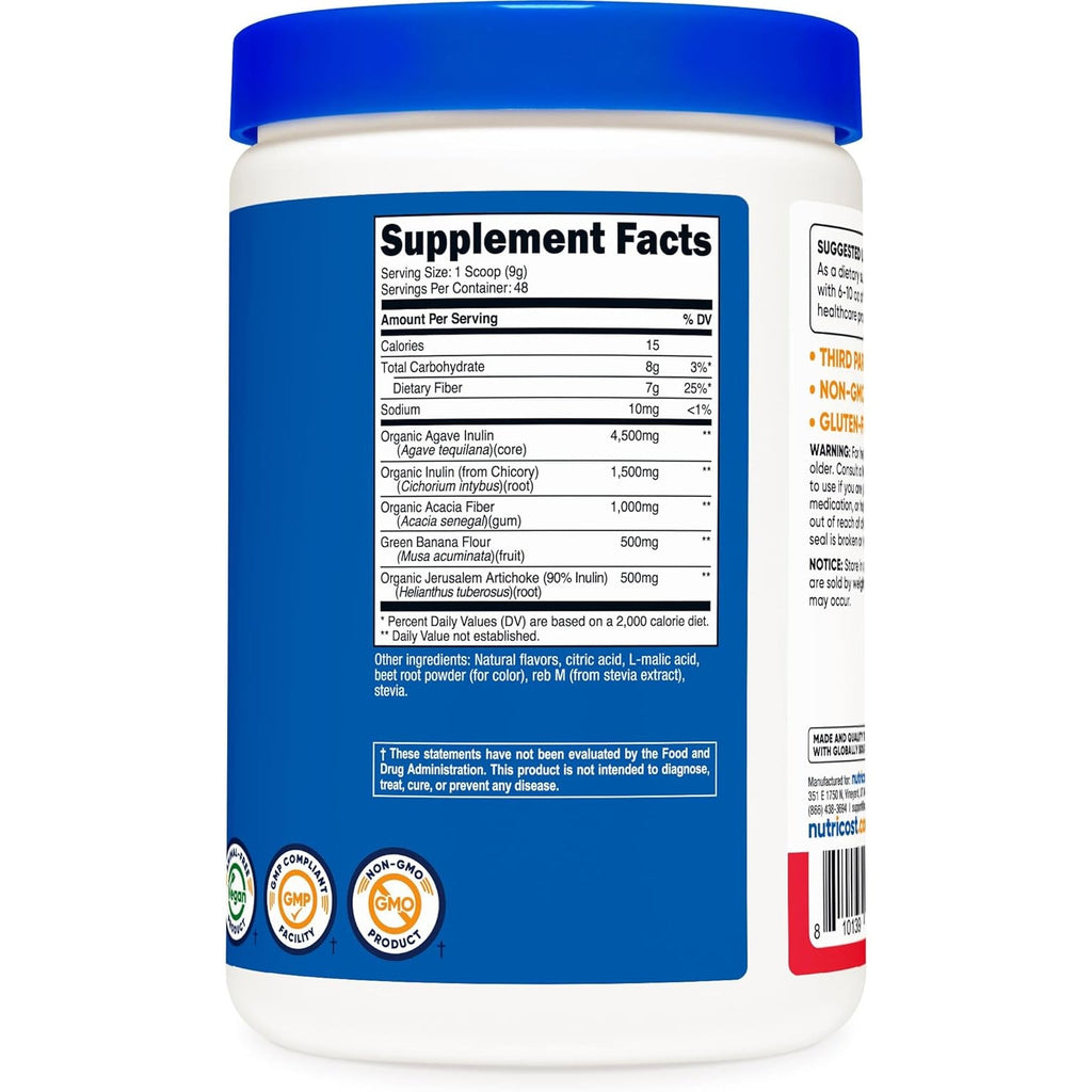 Nutricost Prebiotic Fiber Fruit Punch Flavored (1 Pound) - Vegan, Gluten-Free, Gmo-Free