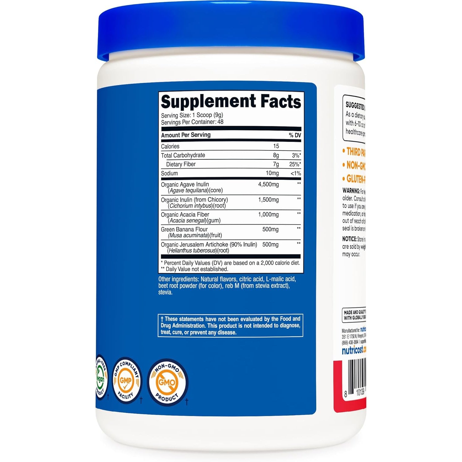 Nutricost Prebiotic Fiber Fruit Punch Flavored (1 Pound) - Vegan, Gluten-Free, Gmo-Free