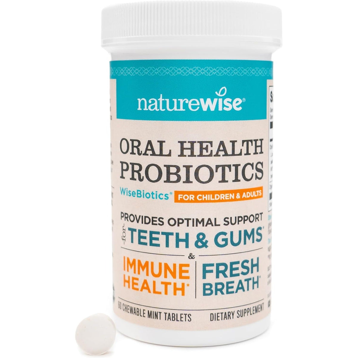 Naturewise Oral Probiotics for Mouth Bad Breath - Chewable Sugar-Free Mint - Lactobacillus Reuteri Chewable - Oral Probiotics for Kids & Adults - Non-Gmo USA Manufactured - 60 Count[60-Day Supply]