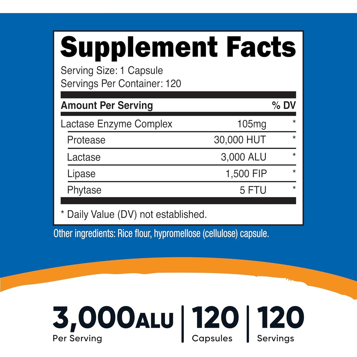 Nutricost Lactase Enzyme Complex 3,000 FCC ALU, 120 Vegetarian Capsules - Non-Gmo, Gluten Free, 120 Servings