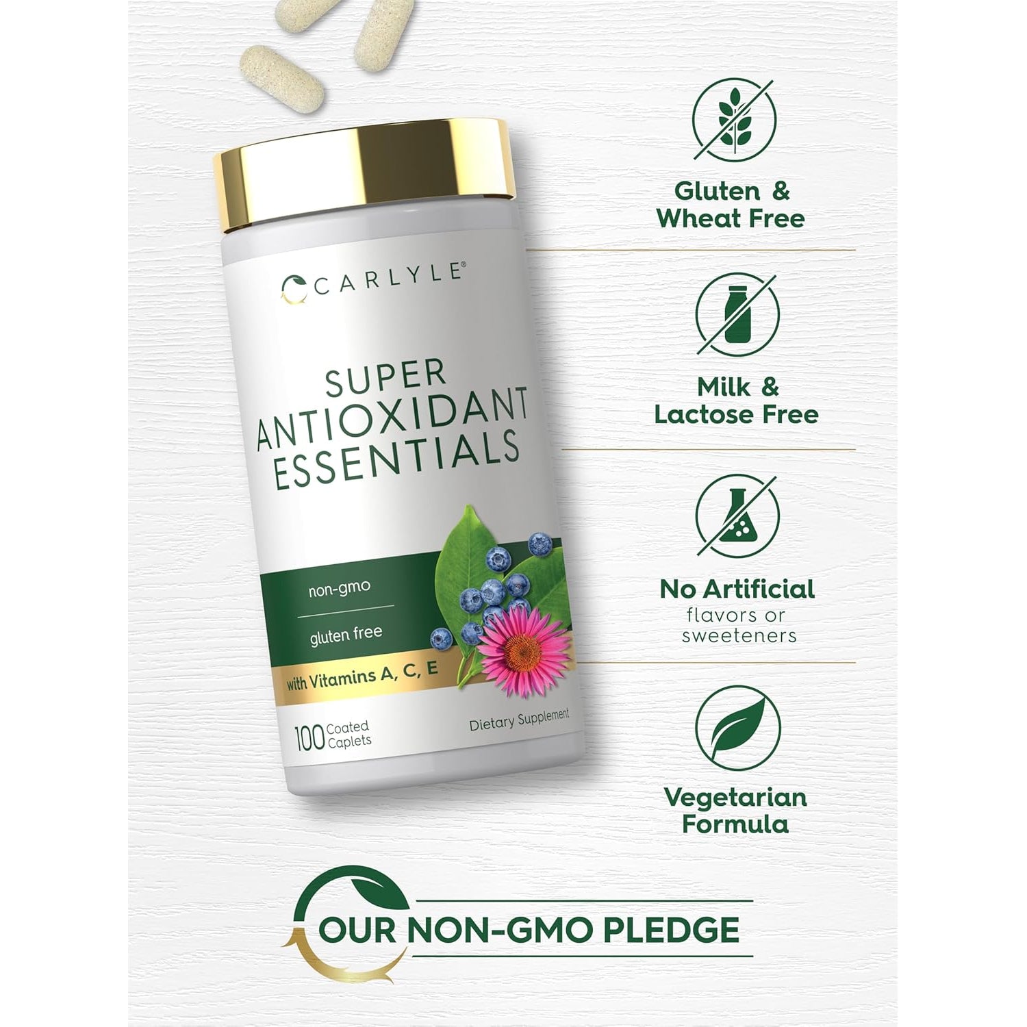 Carlyle Antioxidants Supplement | 100 Caplets | Nutritional Complex | Vitamin A, C, E | Non-Gmo, Gluten Free Formula