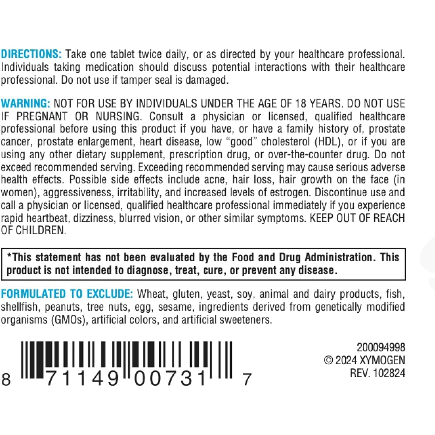 XYMOGEN DHEA Micronized - 25 Mg Dehydroepiandrosterone - Androgen and Estrogen Support - Gluten-Free, Soy Free & Dairy Free - 60 Tablets