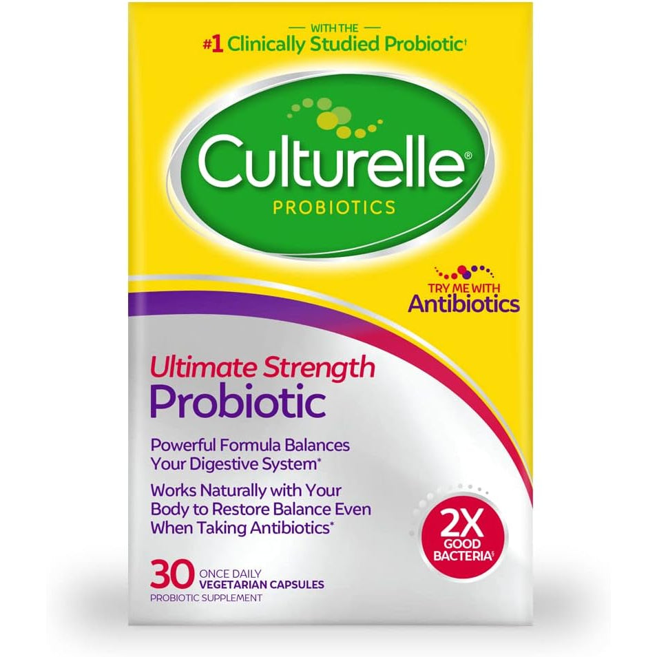 Culturelle Ultimate Strength Probiotic for Men and Women, Most Clinically Studied Probiotic Strain, 20 Billion Cfus, Supports Occasional Diarrhea, Gas & Bloating, Non-Gmo, 30 Count