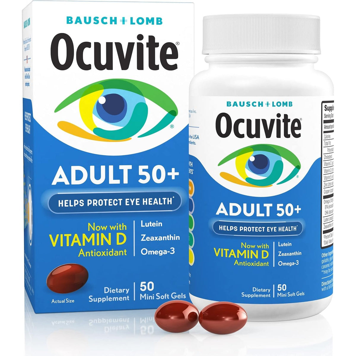 Ocuvite 50+ Eye Vitamin & Mineral Supplement, Multivitamin for Vision & Ocular Health with Omega-3, Zinc, Vitamins C & E, Lutein & Zeaxanthin, Zinc Supplements for Women and Men, 50 Softgels
