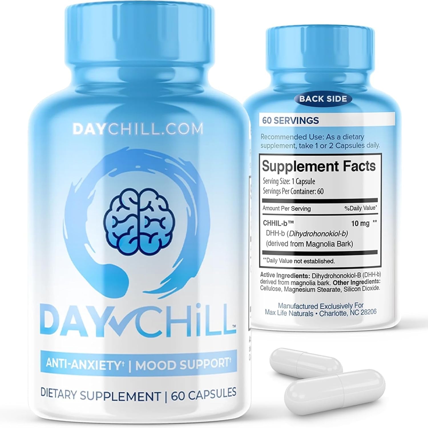 Chill Pill Happy Pills Mood Support Supplement for Women & Men with Magnolia Bark 60 Capsules, DHH-B Dihydrohonokiol-B Calm Pills, Minerals and Chill Formula for Relaxation & Balance, Made in USA