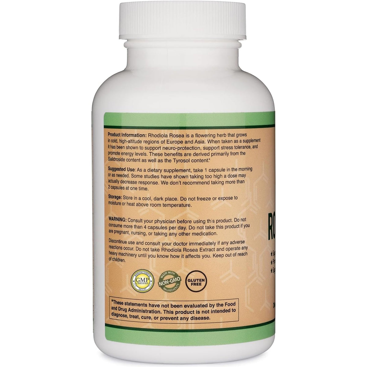 Rhodiola Rosea Supplement 500Mg, 120 Vegan Capsules (Third Party Test, Gluten Free, 3% Salidrosides, 1% Rosavins Extract) for Performance, Calming, Motivation by Double Wood