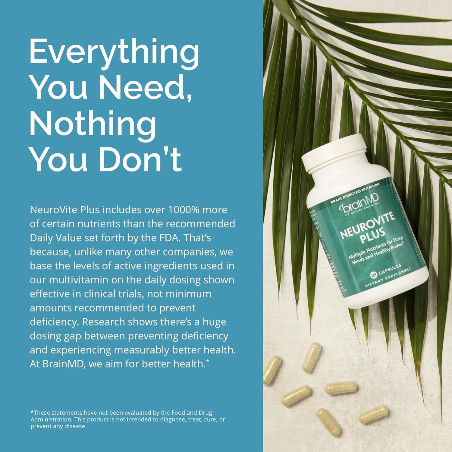 BRAINMD Dr Amen Neurovite plus - 120 Capsules - Multivitamin & Mineral Supplement, Enhanced with Phytonutrients, Enzymes & Whole Foods - Gluten Free - 30 Servings