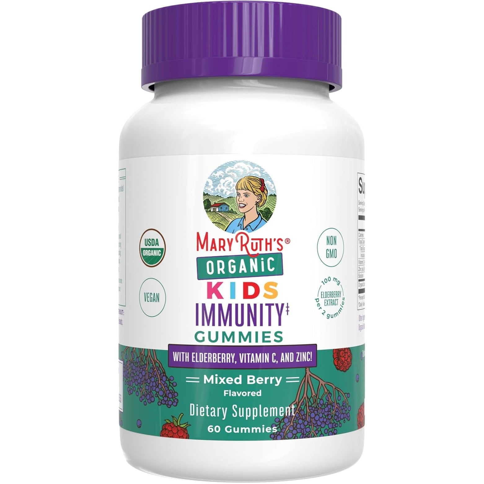 Maryruth Organics Kids Immune Support Gummies | USDA Organic | Vitamin C, Zinc, and Elderberry Gummies for Kids| Immune Support for Ages 4+ | Vegan | Non-Gmo | Gluten Free | 60 Count