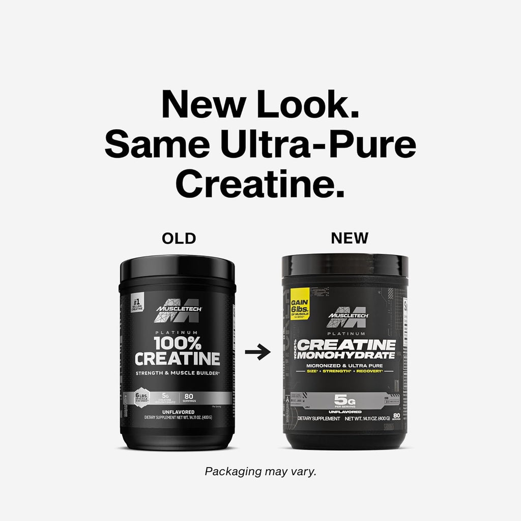 Muscletech Creatine Monohydrate Powder, Platinum Pure - Unflavored Micronized Creatine for Men & Women - Workout Supplements for Performance, Muscle Recovery & Builder-(80 Servings) Packaging May Vary