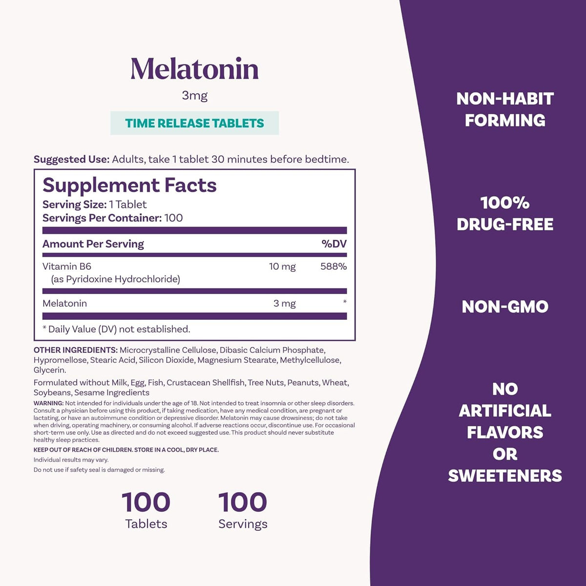 Natrol Melatonin 3 Mg Time Release, Dietary Supplement to Minimize Wake Ups, Nighttime Sleep Aid, 100 Tablets, up to a 100 Day Supply