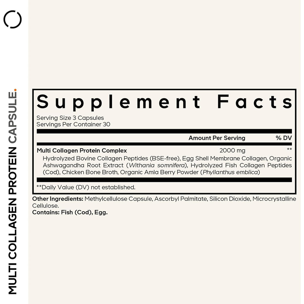 Codeage Multi Collagen Peptides Protein Capsules, 5 Collagen Types, Grass-Fed & Hydrolyzed Bovine Collagen Pills Supplement, Ashwagandha, Amla Berry Vitamins, Collagen Peptides - 90 Capsules