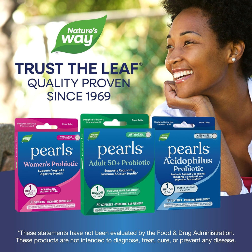 Nature'S Way Pearls Adult 50+ Probiotic, Probiotics for Digestive Health* Supports Regularity, Immune & Colon Health*, 1 Billion Cultures, No Refrigeration Needed, 30 Softgels