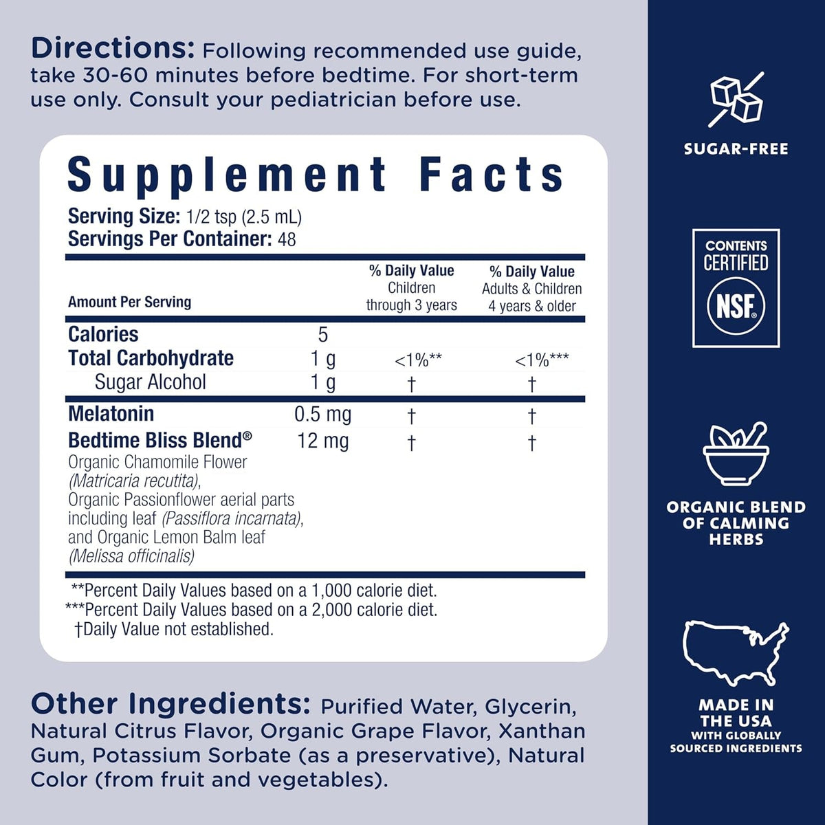 Mommy'S Bliss Kids Sleep Liquid with Melatonin & Calming Herbs | Melatonin for Children 3 Years & up | Grape Flavor | Sugar Free | 4 Fl Oz (60 Servings)