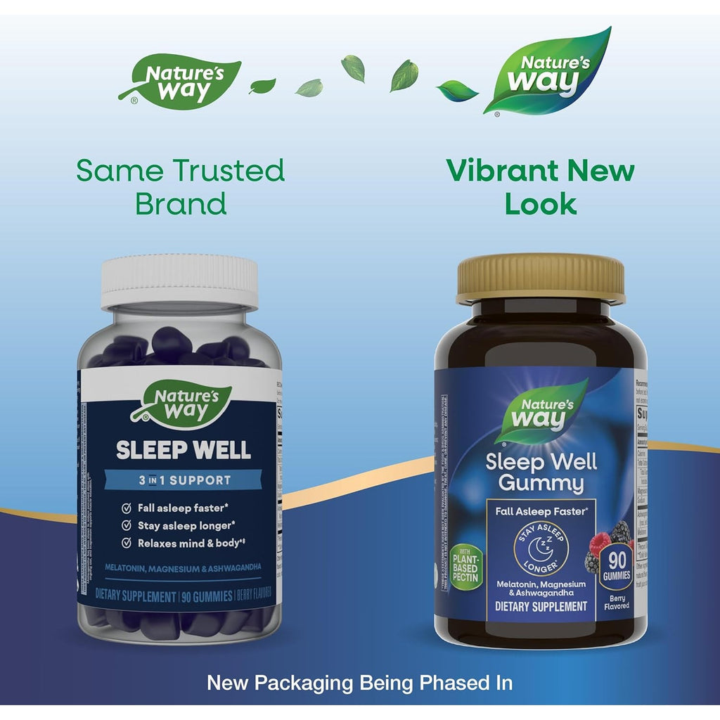 Nature'S Way Sleep Well Melatonin and Magnesium Gummies, Sleep Support for Adults*, with Ashwagandha, Berry Flavored, 90 Gummies