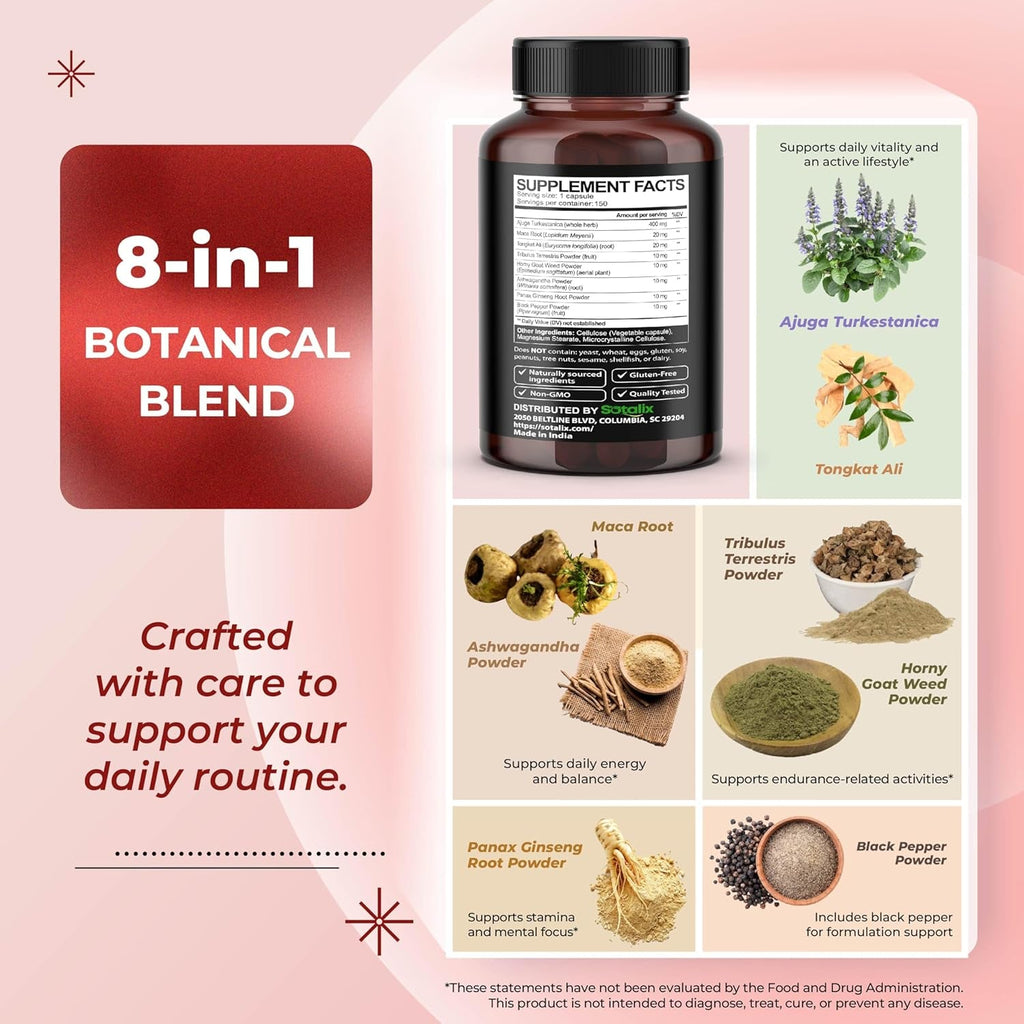 Ultra Turkesterone Ajuga Turkestanica Standardized 20% Turkesterone High Potency with Maca Root Tribulus Terrestris - Muscle Growth Energy Memory Support