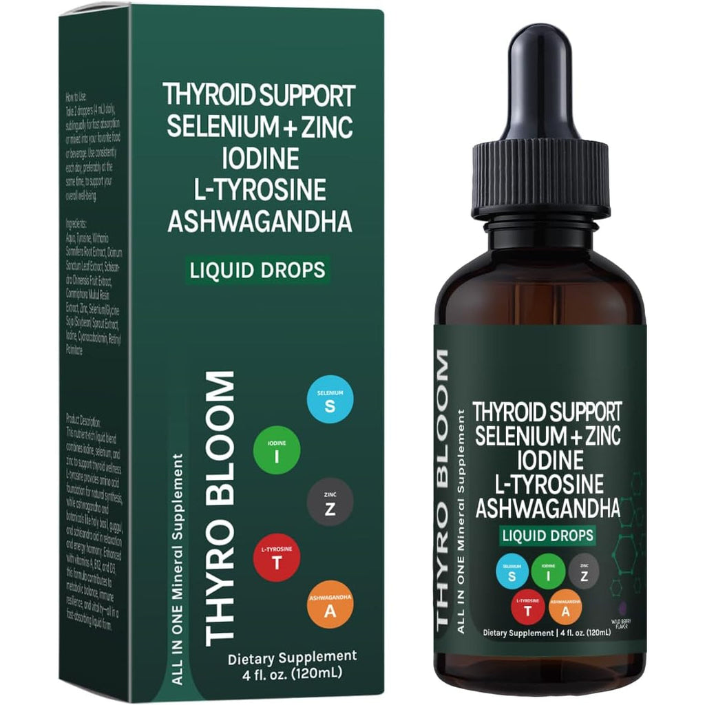 Thyroid Support Liquid Drops,Liquid Formula with Selenium,Zinc,Iodine,L-Tyrosine,Ashwagandha for Hormone Balance, Metabolism,Immune & Energy Support - 4 Fl.Oz. (120Ml)