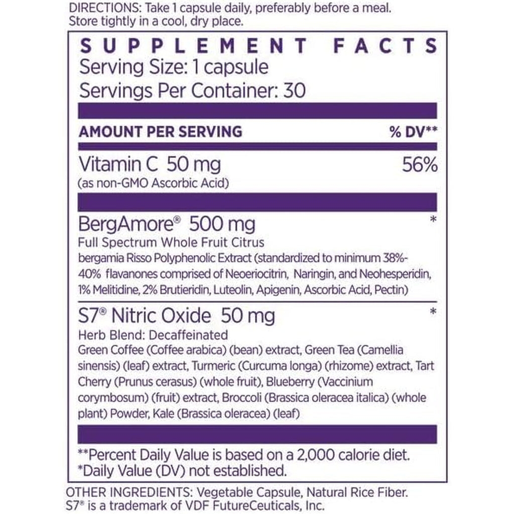 NAOMI Italian Citrus Bergamot 500Mg + Nitric Oxide Support - Supports Healthy Cholesterol, Blood Flow & Circulation Already in Normal Range - Patented Bergamore® & S7® Blend, 30-Day Supply