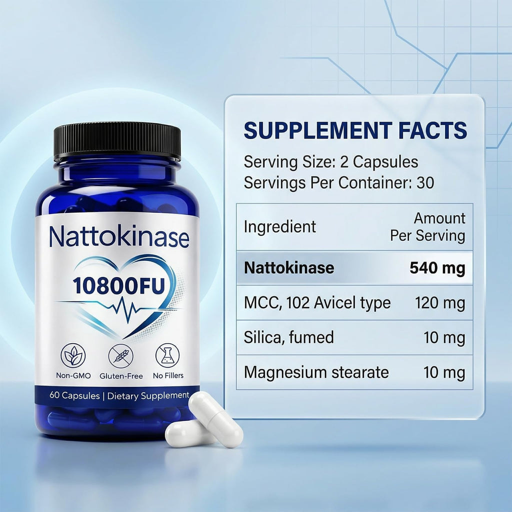 Ultimate Nattokinase Supplement 10800 FU – High Dose Nattokinase Capsules, Natural Support Heart Health, Vegan, Gluten Free, 60 Capsules