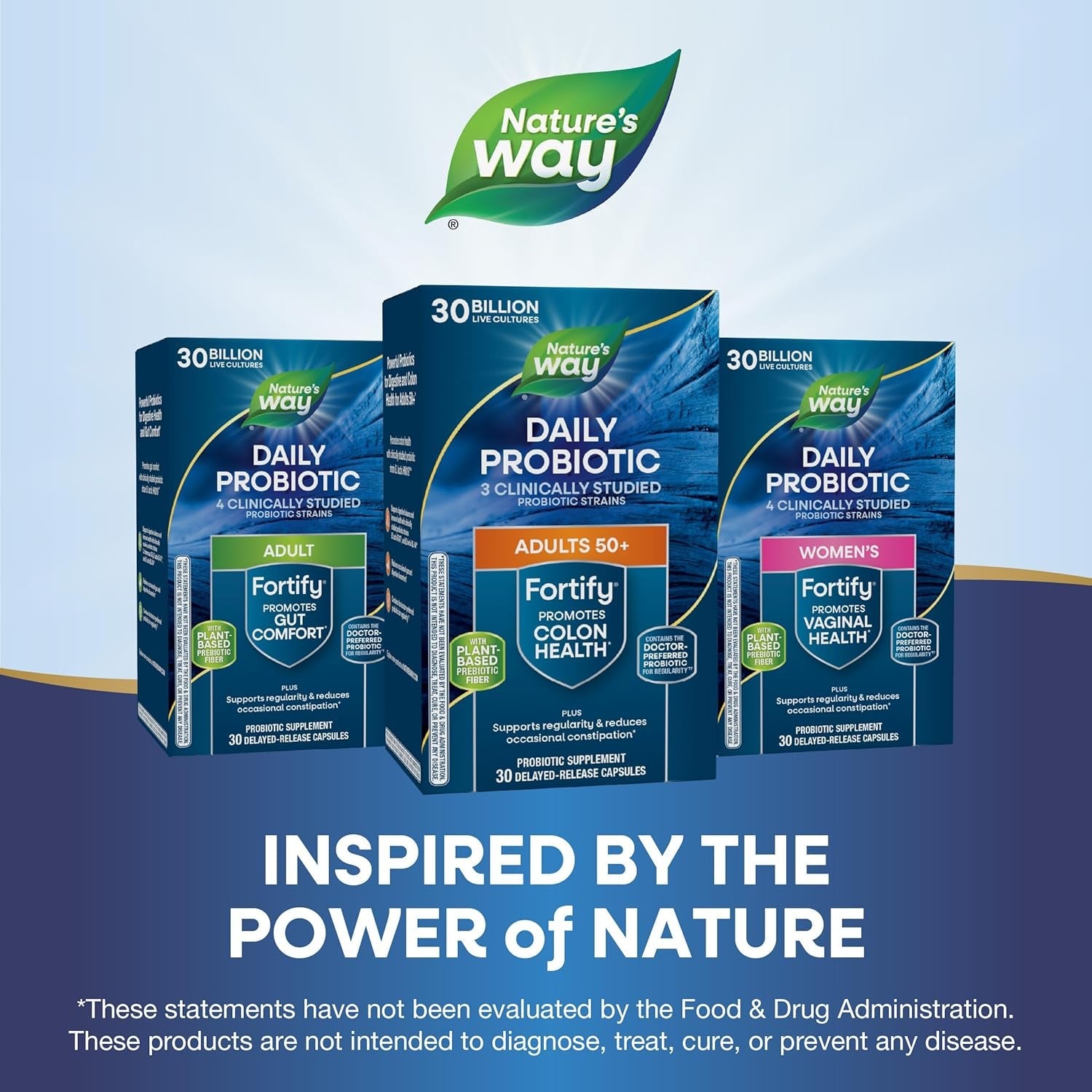 Nature'S Way Fortify 50+ Daily Probiotic for Men & Women, 30 Billion Live Cultures, Colon, Digestive, and Immune Health Support* Supplement, 30 Capsules
