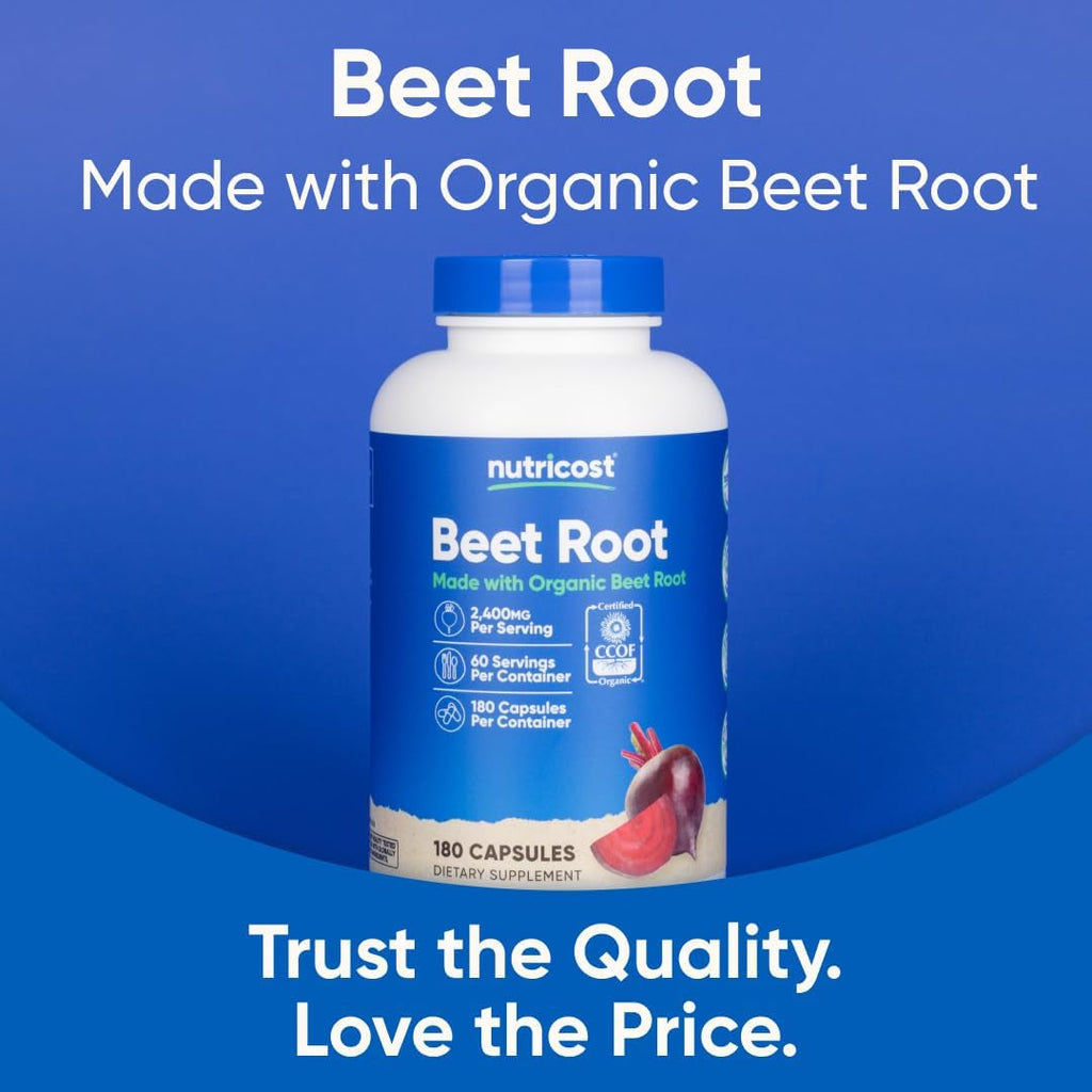 Nutricost Beet Root 2400Mg, 180 Capsules - CCOF Certified Made with Organic Beet Root, Superfood, 60 Servings