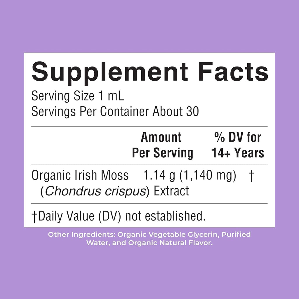MARYRUTH'S Organic Irish Sea Moss Liquid Drops | Chondrus Crispus | Wild Harvested | Organic Irish Moss Formulated for Adults & Kids Ages 14+ | Unflavored | Sugar Free | Vegan | Non-Gmo | 1 Fl Oz