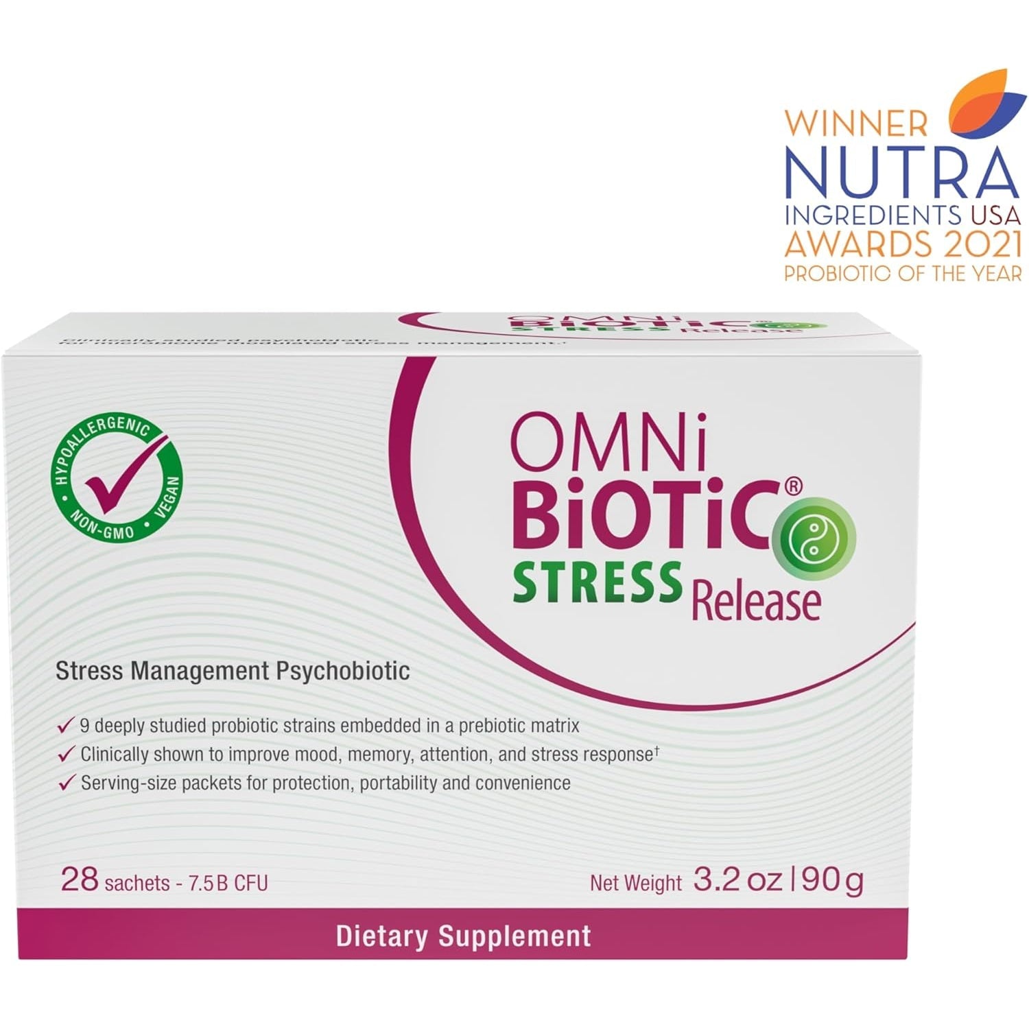 Omni Biotic Stress Release - Clinically Tested Probiotic for Stress Management & Gut-Brain Axis Support - Stress Probiotic and Mood Probiotic - Vegan, Non-Gmo (28 Daily Packets)