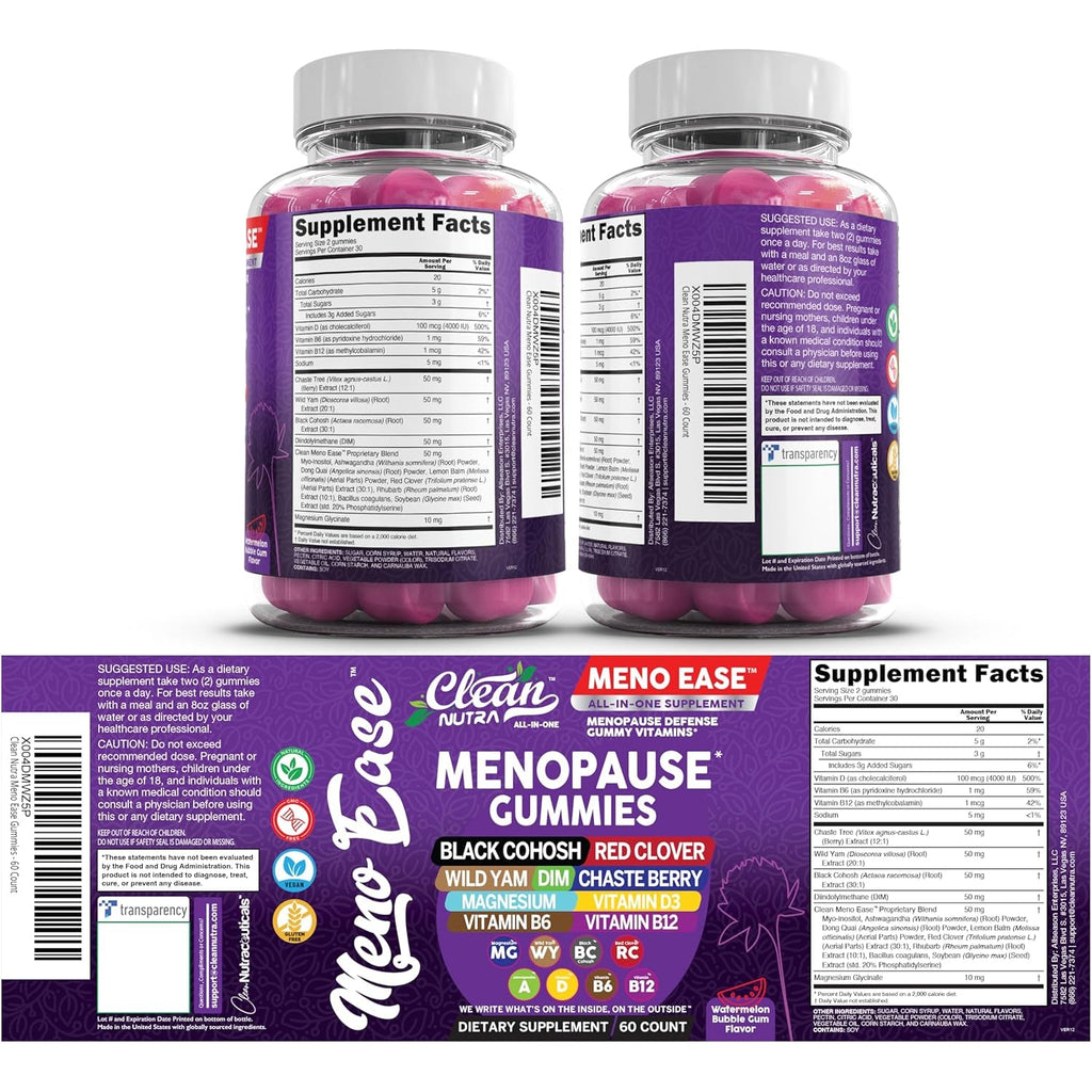 Menopause Supplement for Women Gummies with Black Cohosh, Wild Yam, DIM, Magnesium, Red Clover Chasteberry for Hormone Balance Relief Night Sweats Mood plus Bergamot, Vitamin D3, Vitamin B6 B12