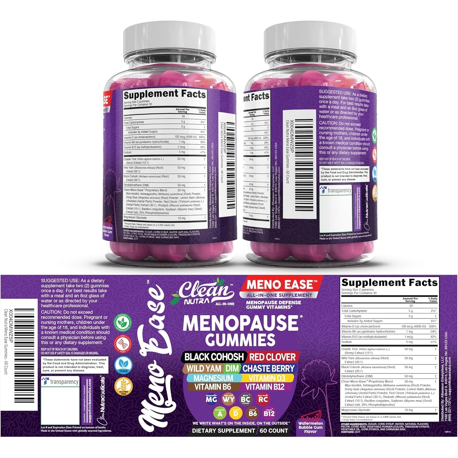 Menopause Supplement for Women Gummies with Black Cohosh, Wild Yam, DIM, Magnesium, Red Clover Chasteberry for Hormone Balance Relief Night Sweats Mood plus Bergamot, Vitamin D3, Vitamin B6 B12