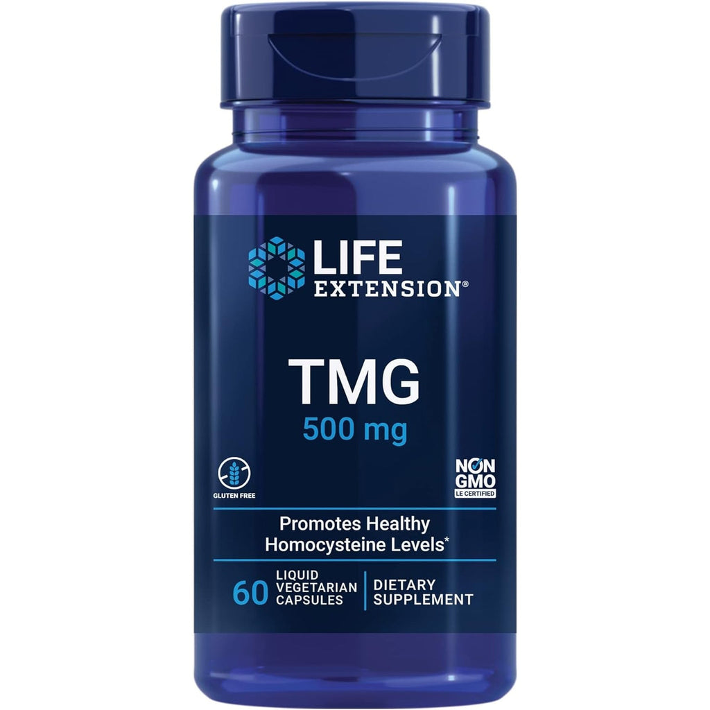 Life Extension TMG, Trimethylglycine, Encourages Healthy Homocysteine Levels, Non-Gmo, Gluten-Free, Vegetarian, 60 Capsules