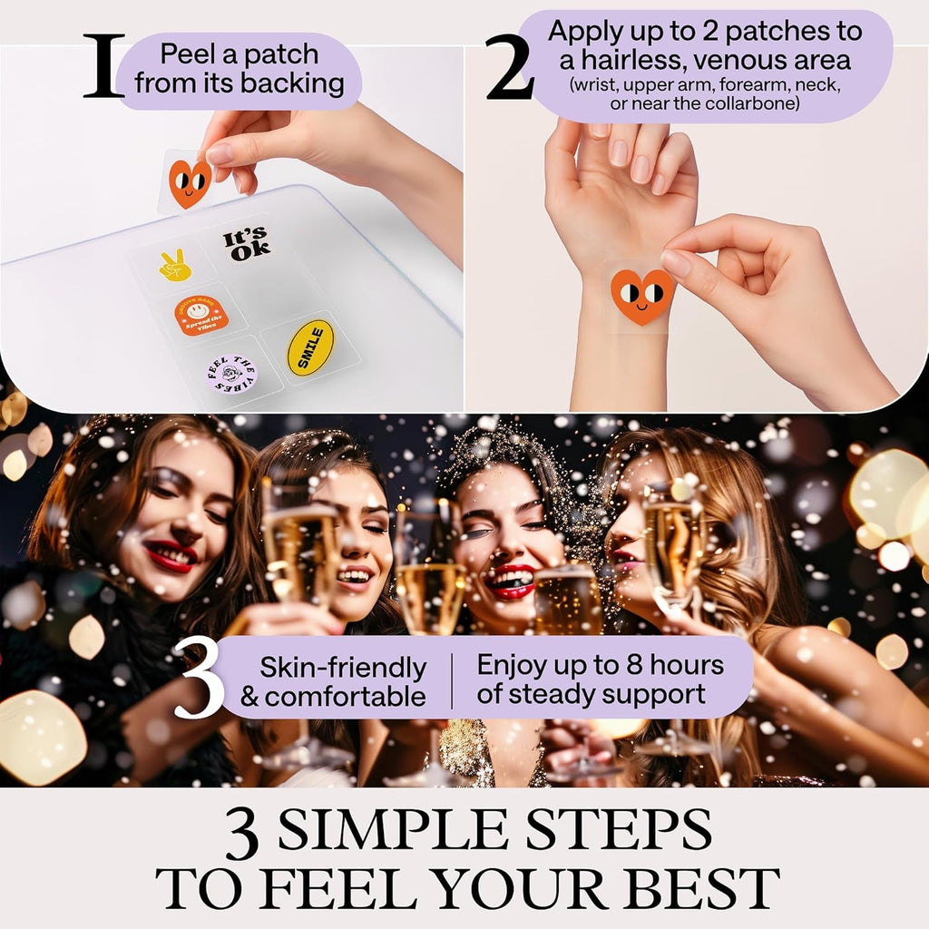 Recovery Patches for Women & Men – Clear Mornings after Parties and Nights Out – Contain Vitamins A, C, D, E, & B, Ashwagandha, Boswellia, Glutathione, Milk Thistle Extract – 30 Green Patches