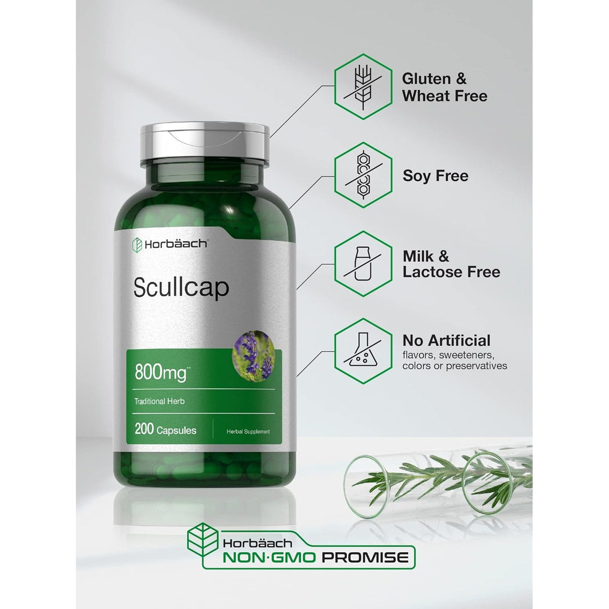 Horbaach Skullcap Herb Extract | 200 Capsules | Scullcap Supplement for Men and Women | Scutellaria Baicalensis | Non-Gmo and Gluten Free