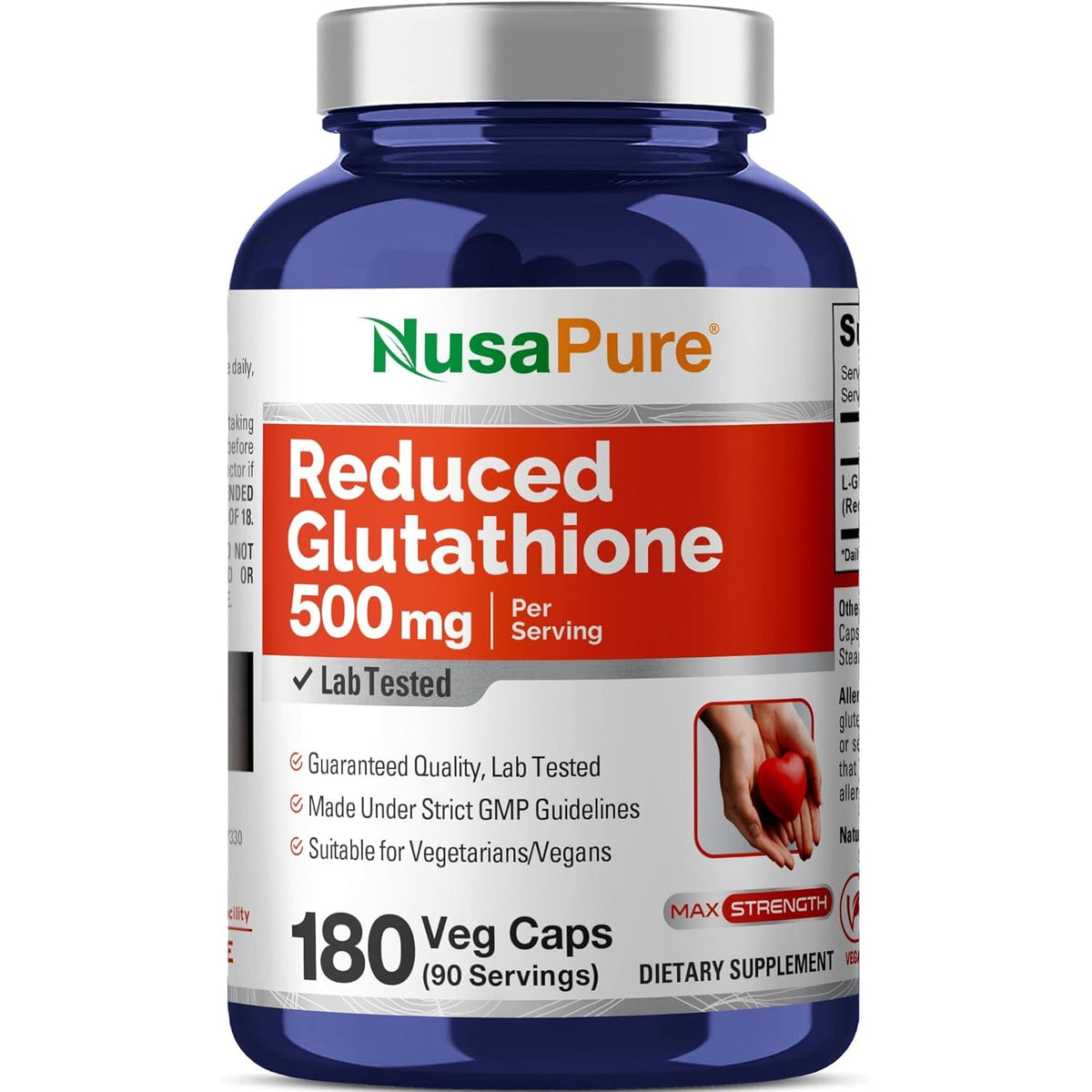 Nusapure Reduced Glutathione 500Mg 180 Veggie Capsules (Vegan,Non-Gmo) L-Glutathione