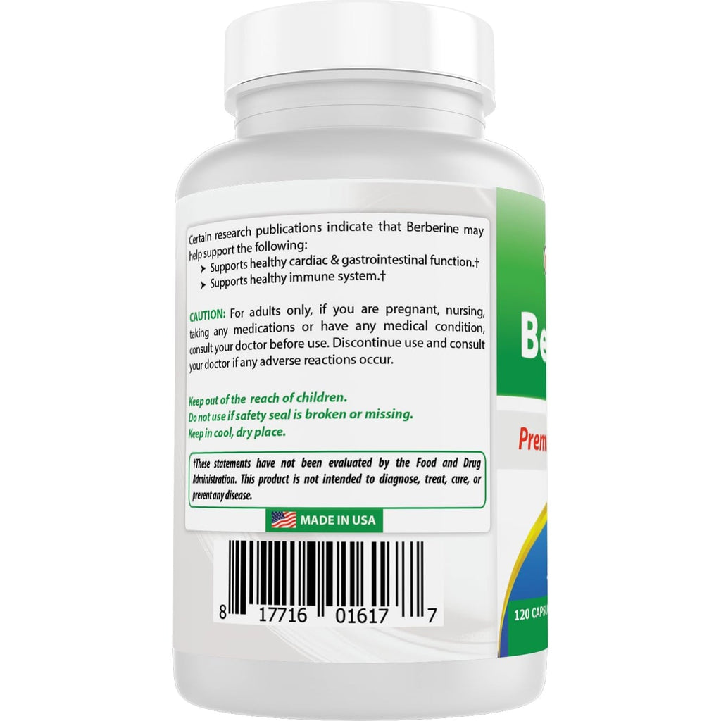 Best Naturals Berberine 500Mg 120 Capsules - Supports Immune Function, Cardiovascular & Gastrointestinal Function (120 Count (Pack of 1))
