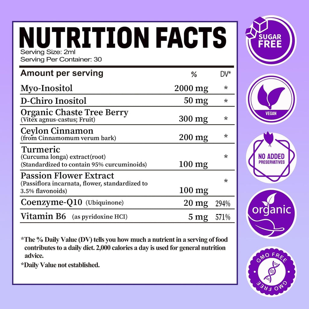 Myo-Inositol & D-Chiro Inositol Supplement for Women, 40:1 Ratio Support Hormone Balance & Ovarian W. Organic Chaste Tree Berry, Ceylon Cinnamon for Healthy Cycle Regulation, Mood, Nerve