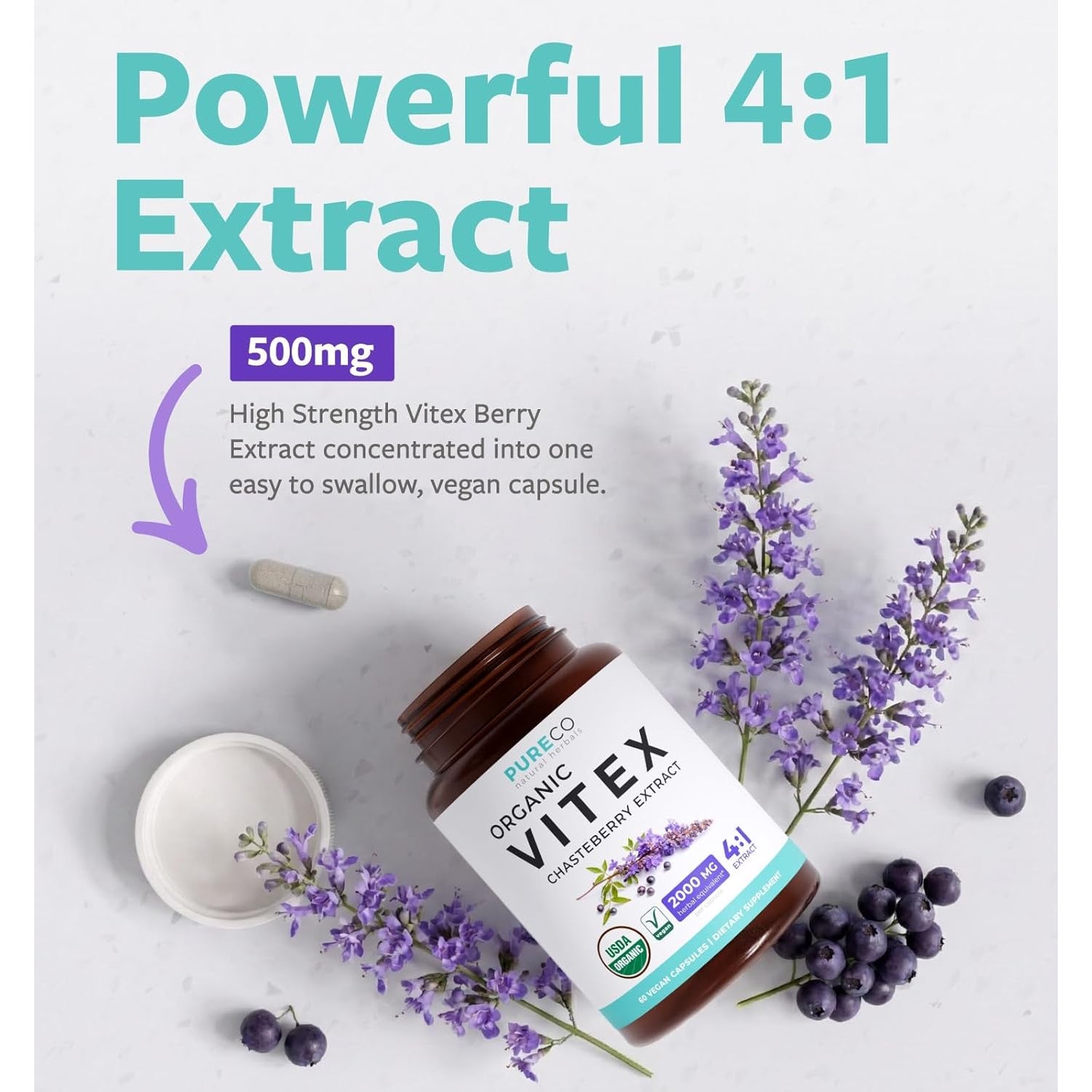 Organic Vitex Chasteberry Supplement for Women - High Strength Chaste Tree Berry Extract Supports Hormone Balance for Women from PMS to Menopause - Filler Free Vegan & Non-Gmo (2 Month Supply)