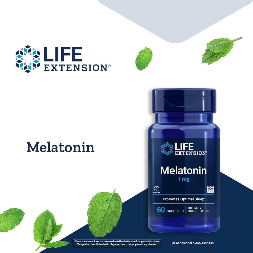 Life Extension Melatonin 1 Mg - for Restful Night, Hormone Balance, and Immune Health - Immediate Release - Gluten-Free, Non-Gmo - 60 Capsules